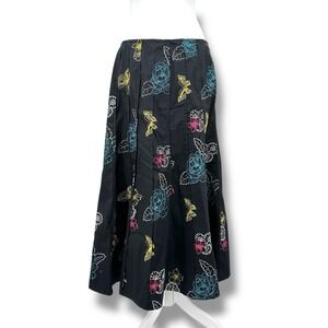 VTG 90s Stiletto Black Floral Butterfly Embroidered Midi Skirt 10 Gothic Artsy